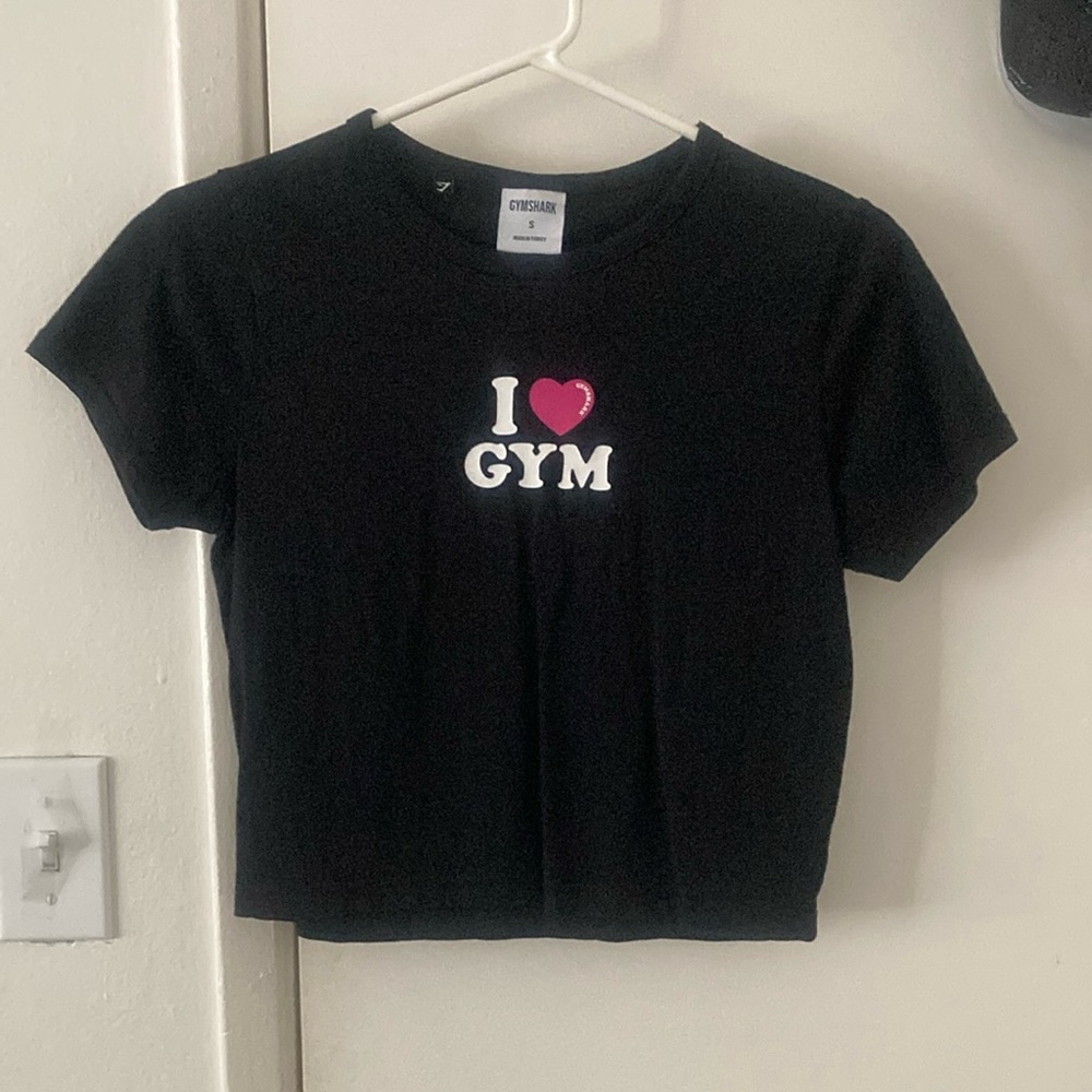 Gymshark Black Crop Top with Pink Heart